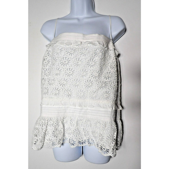 J. Crew XXL Eyelet Tank Top Cropped White Ruffle Prairie Cottage Core Strappy - Picture 1 of 14